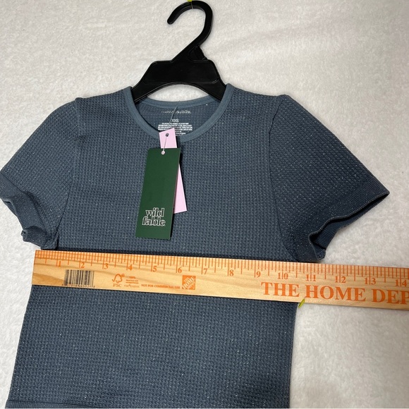 WILD FABLE Juniors Textured Cropped T-shirt Slate Dark Blue Shimmer Size XXS - Picture 9 of 9